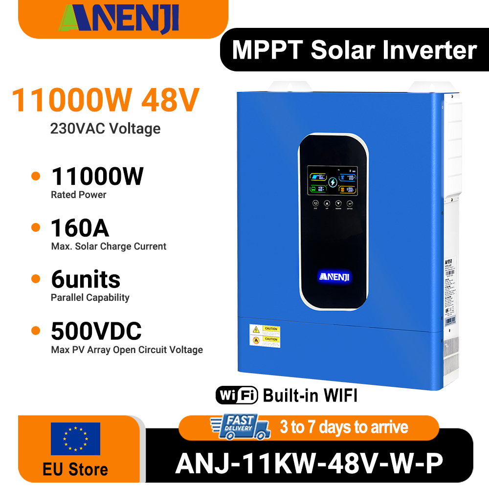 Hybrid Solar Inverter 5.5Kw Mppt 48V - ANENJI 11KW 48V ハイブリッドソーラーインバーター デュアル出力 内蔵2*5500W