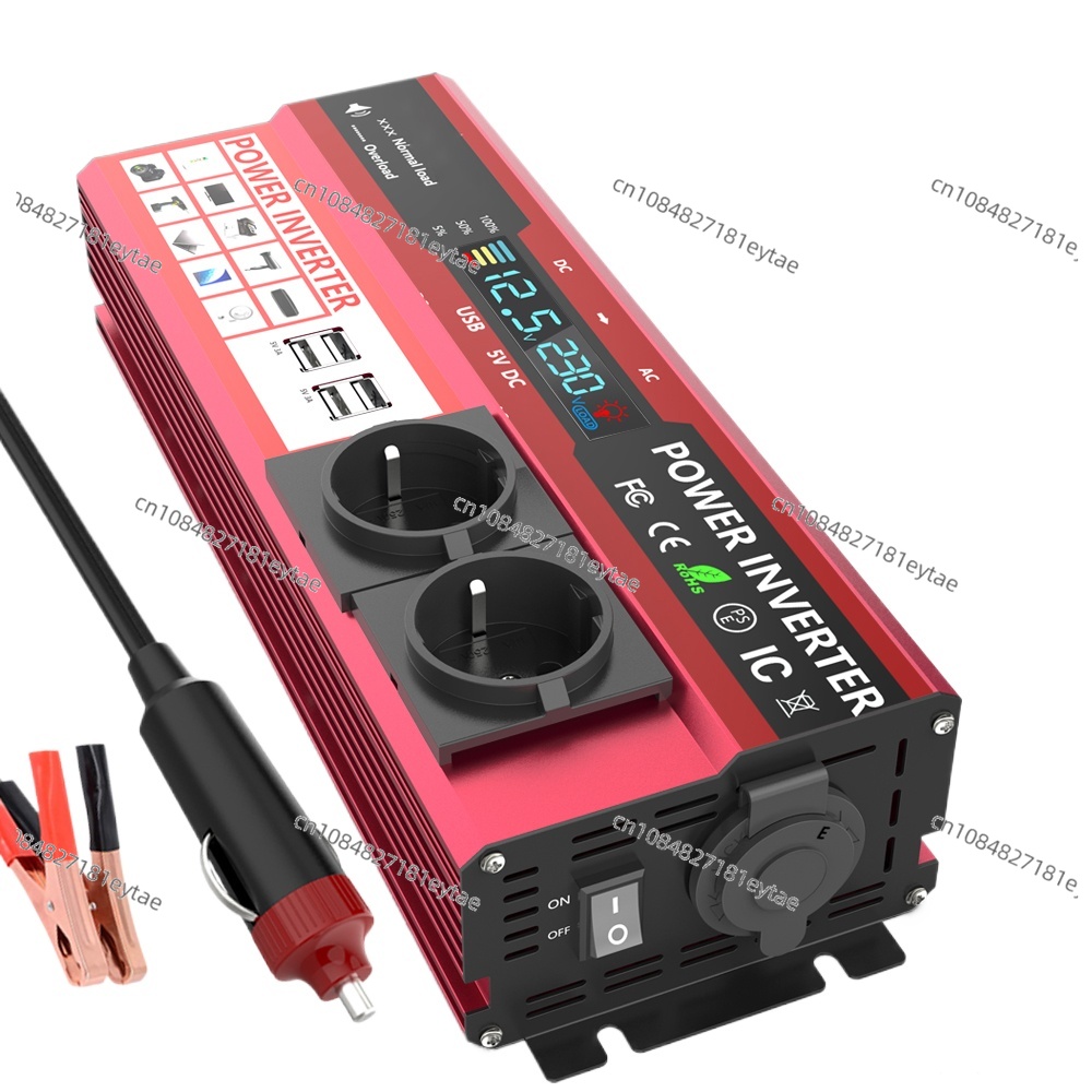 Power Inverter 12V 220V 4000W Continuous - 12Vから220Vへの4000Wピーク出力インバーター、800W連続出力、ディスプレイ付きソケット、ソーラーインバーター、携帯電話用デュアルUSBポート