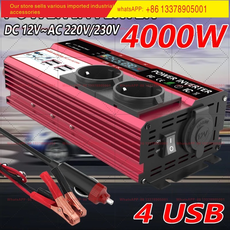Power Inverter 12V 220V 4000W Continuous - 12Vから220Vへの4000Wピーク出力インバーター、800W連続出力、LCDディスプレイ、EUソケット、ソーラーインバーター、デュアルUSB（携帯電話、ノートパソコン、車用）