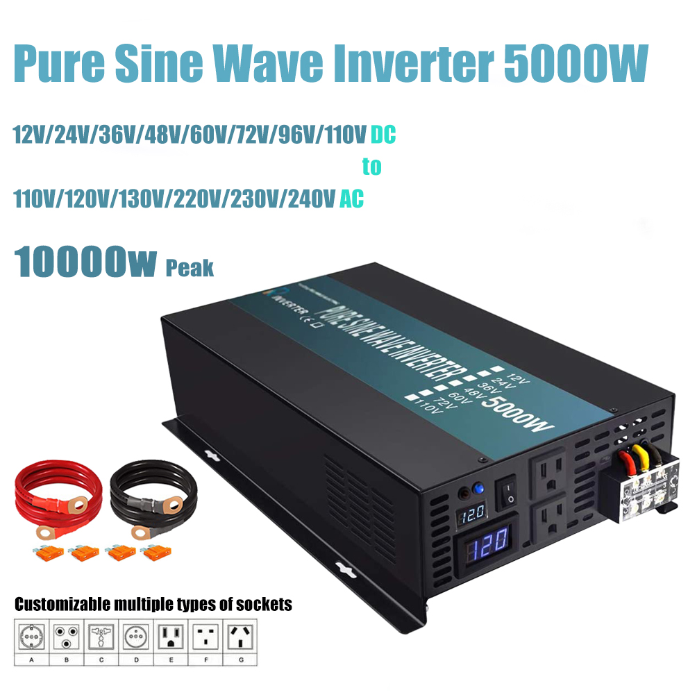 Pure Sine Wave Inverter 5000W 48V 220V - 純粋な正弦波インバーター5000/24/220V,120V DC〜230V AC,ソーラー充電器,電力変換器