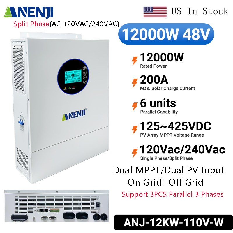 Off Grid Solar Inverter 48V 6000W - ANENJI スプリットフェーズ 12KW 48V ハイブリッドソーラーインバーター 2