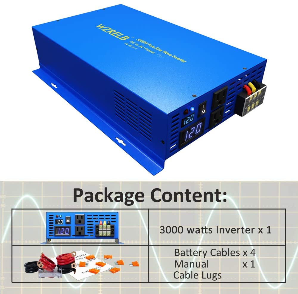 Inverter Pure Sine Wave 60Hz 120V 3000W - 純粋正弦波パワーインバーター 3000W 24V 220V ソーラー発電機 12V/36V/48V/60V/72V/96V