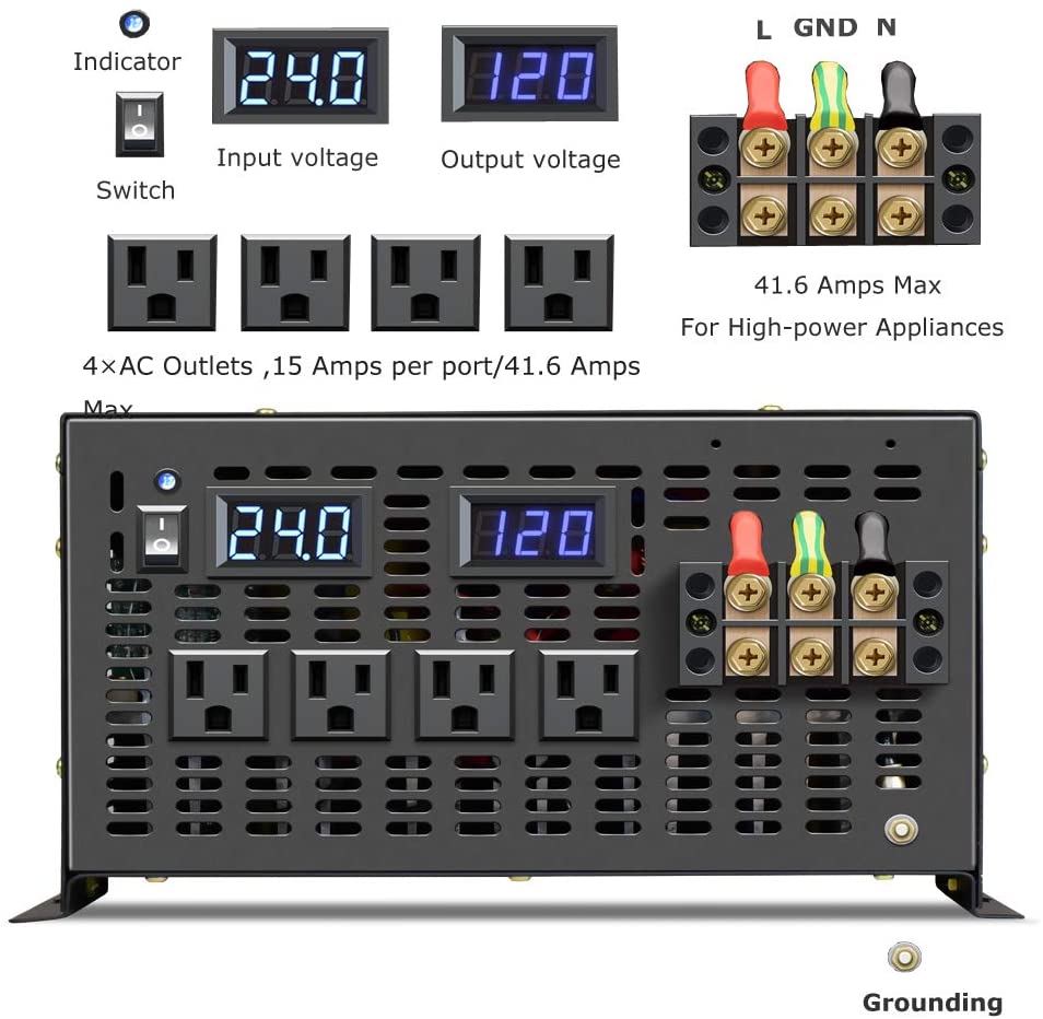 オフグリッド純粋正弦波ソーラーインバーター 24V から 2 - Pure Sine Wave Inverter 5000W 48V 220V のレビューと価格