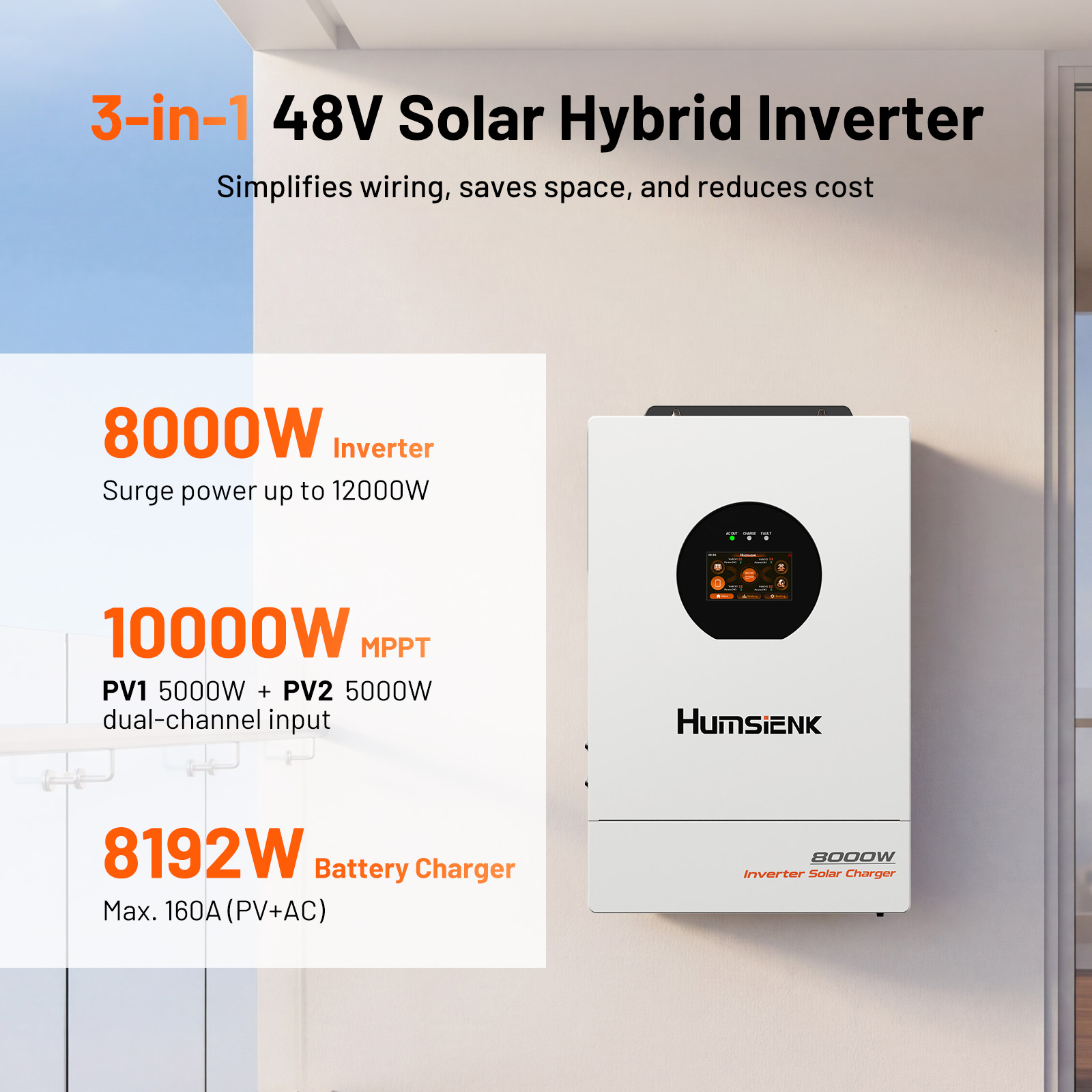 Humsienk 48V 8KW 3-in-1ソーラーハイブ - Mppt Hybrid Inverter 48V 8Kw 3 Phase のレビューと価格