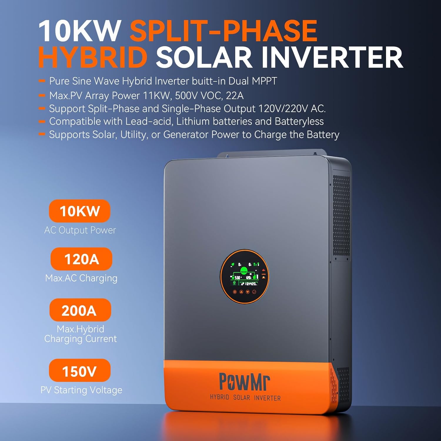 PowMr 10KW 分相インバーター 48V 110V 2 - Split Phase Inverter 10Kw 110V 220V のレビューと価格